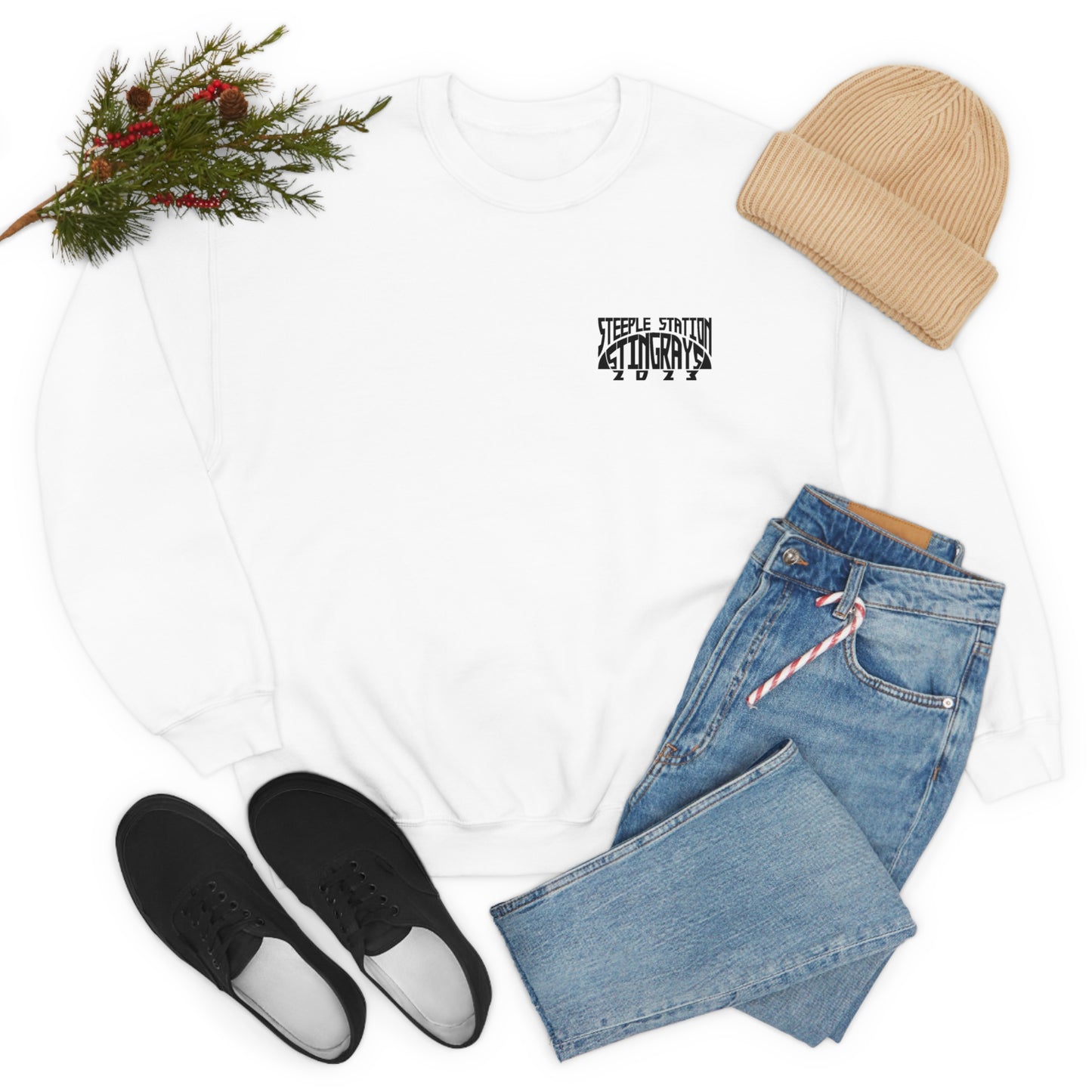 Stingrays Crewneck Sweatshirt Black Design Front and Back