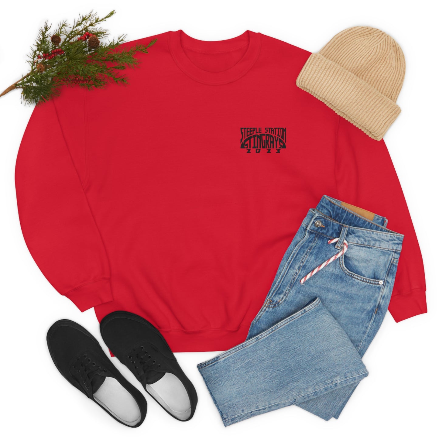 Stingrays Crewneck Sweatshirt Black Design Front and Back