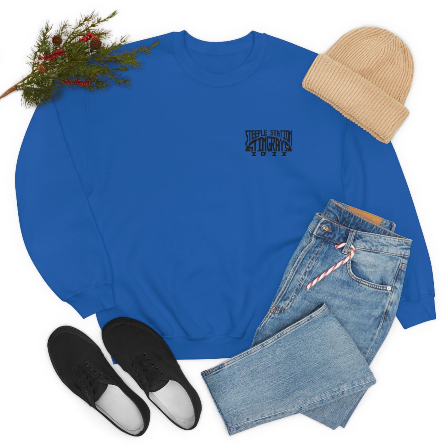 Stingrays Crewneck Sweatshirt Black Design Front and Back