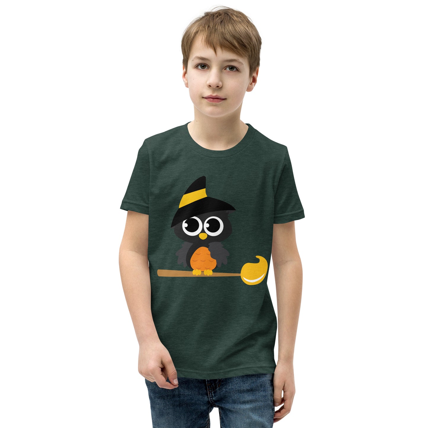 Youth tee Owl on a Broom Halloween